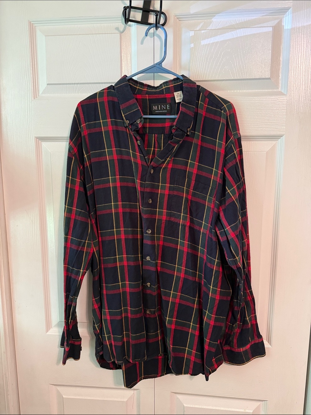 MINE Men’s Navy, Red and Green Plaid Button-Down Shirt